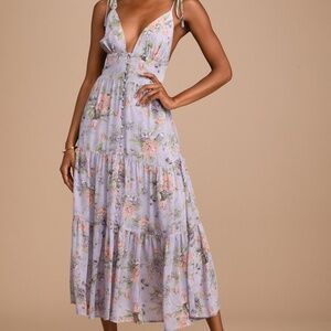 Lulus Everlasting Sight Lavender Floral Print Tie-strap Midi Dress Purple